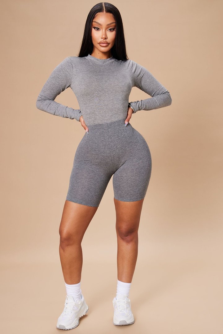 Melanie Mock Neck Bodysuit - Charcoal