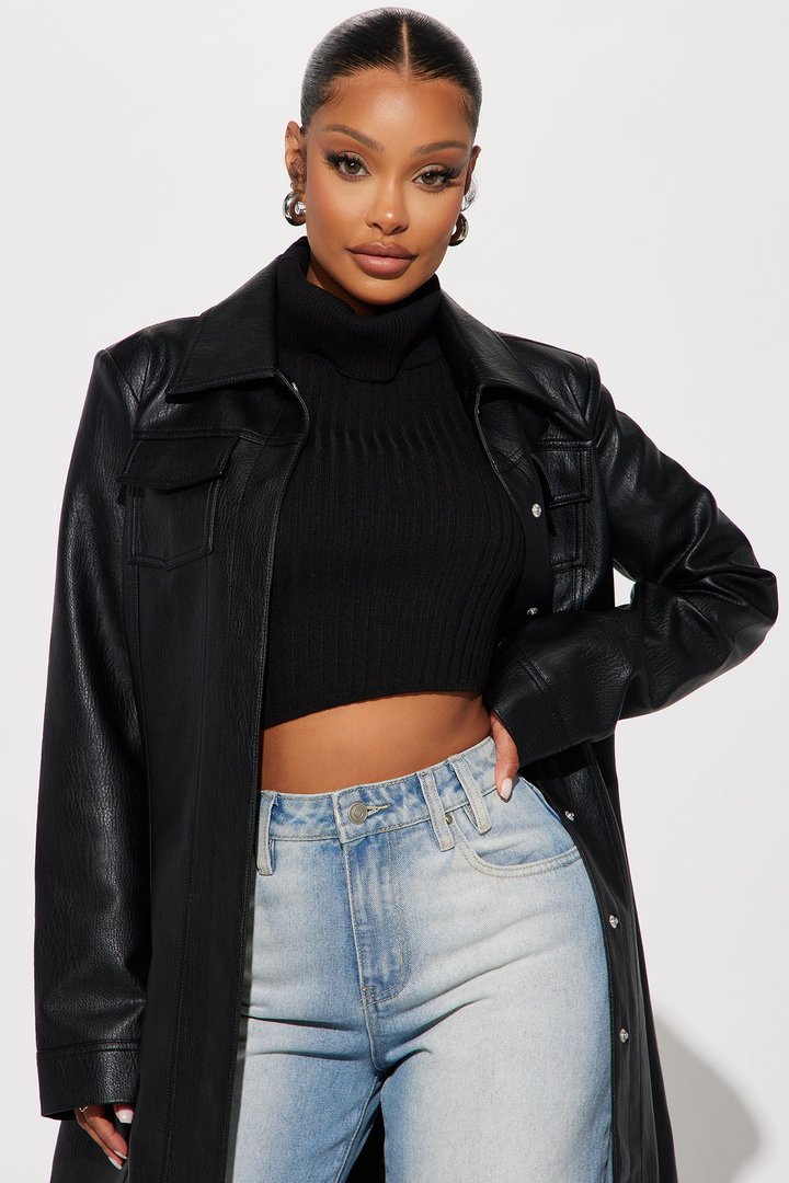 Iris Faux Leather Trench - Black