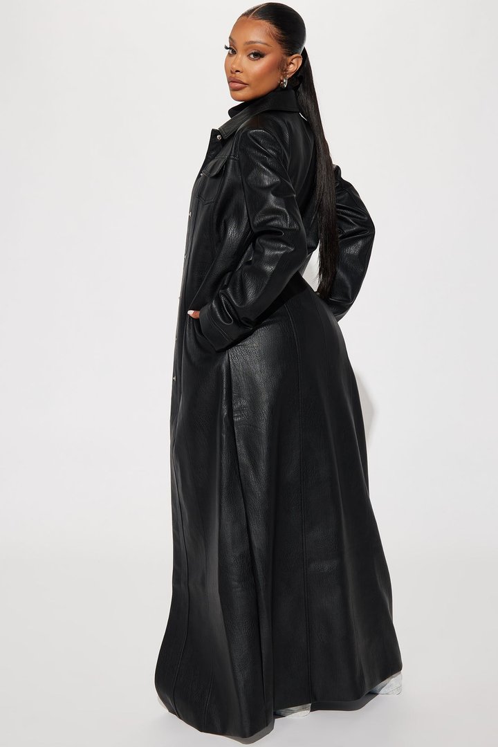 Iris Faux Leather Trench - Black