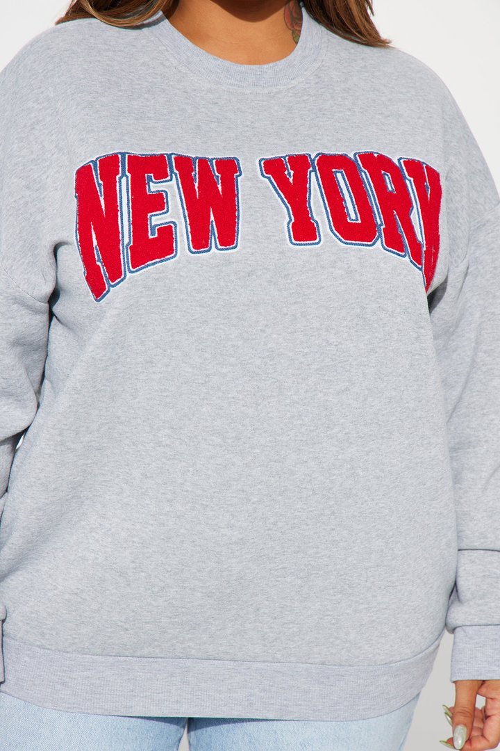 New York Chenille Patch Sweatshirt - Heather Grey