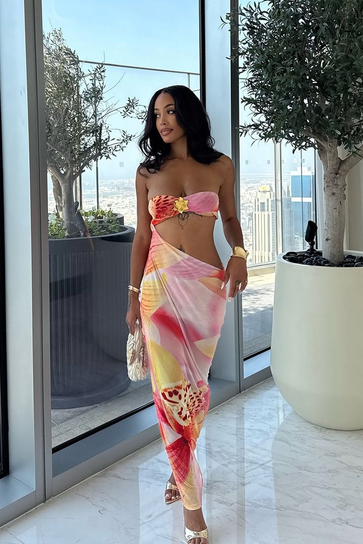 Hot Summer Floral Mesh Maxi Dress - Pink/combo