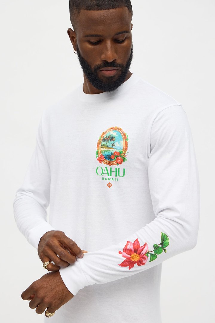 Island Style Oahu Hawaii Long Sleeve Tee - White