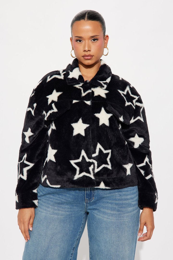 Stars Align Faux Fur Jacket - Black/combo