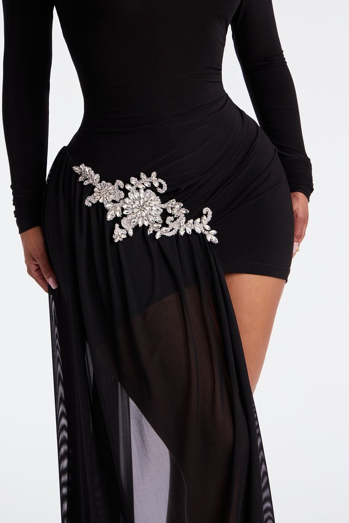Leni Embellished Draped Mini Dress - Black