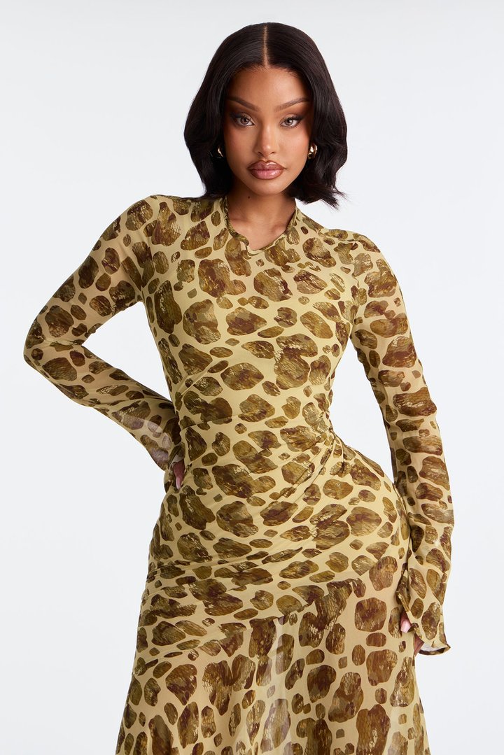 Gia Long Sleeve Maxi Dress - Olive/combo