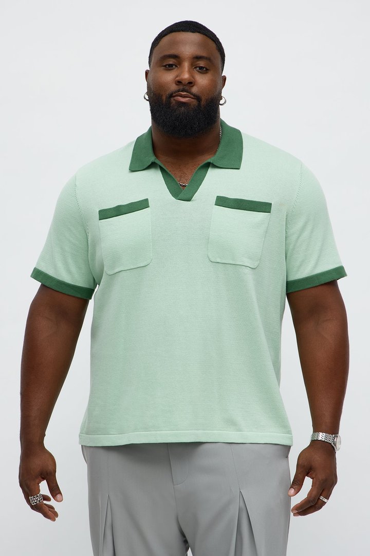 Oversized Exaggerated Pockets Lounge Polo - Green/combo