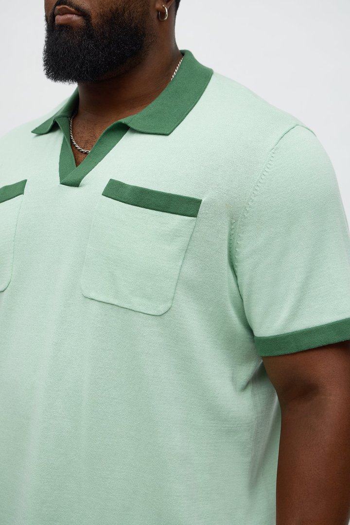 Oversized Exaggerated Pockets Lounge Polo - Green/combo