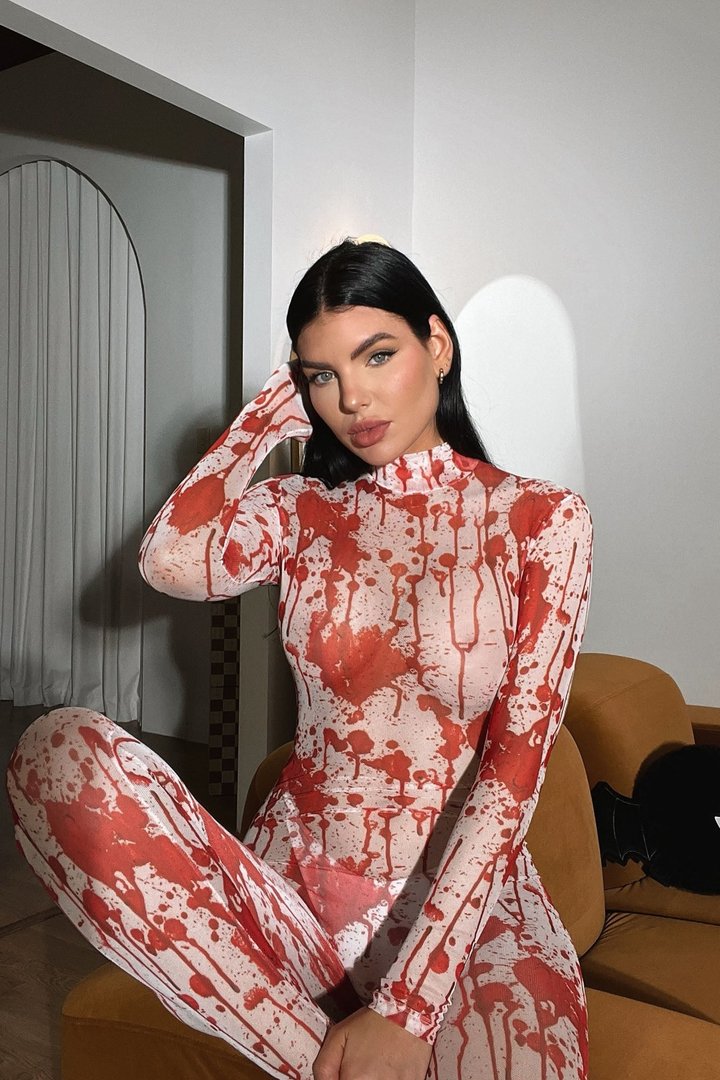 Bloody Babe Jumpsuit Costume - Red/combo