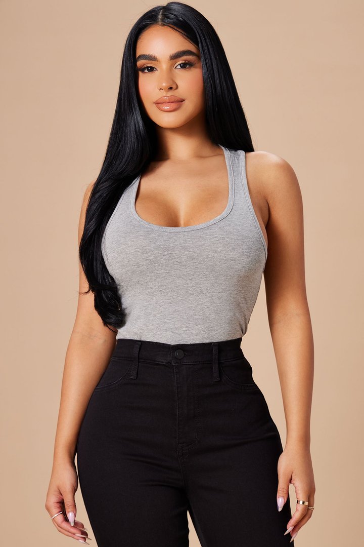 Divine Basic Tank Bodysuit - Heather Grey