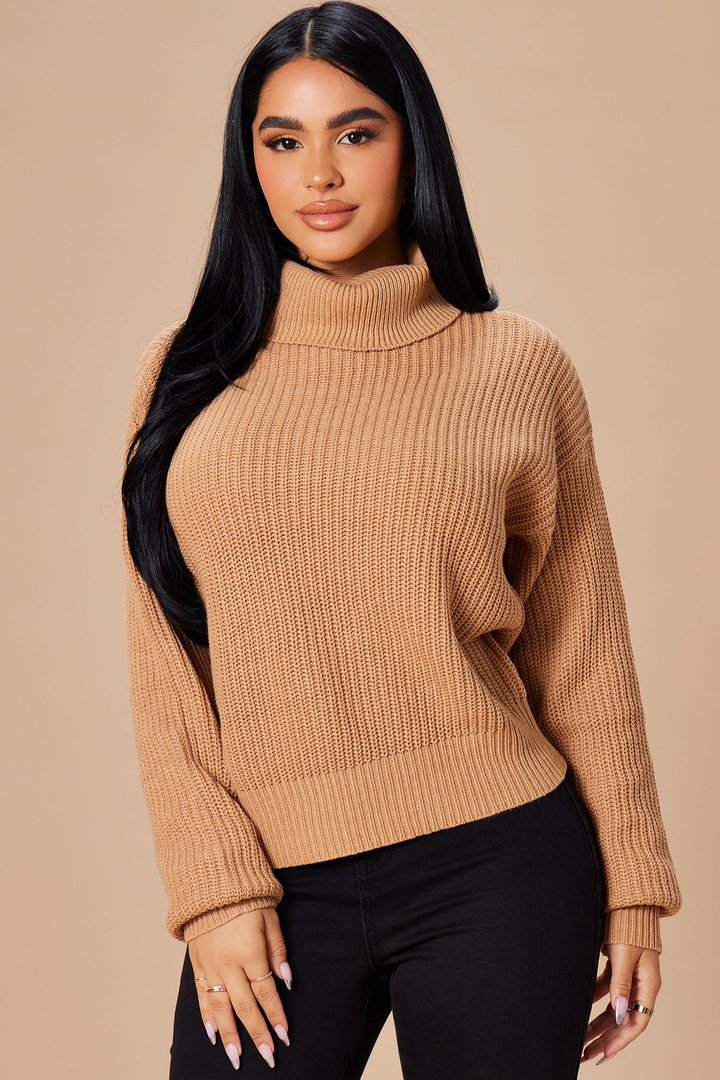 Roll With The Flow Turtleneck Sweater - Camel