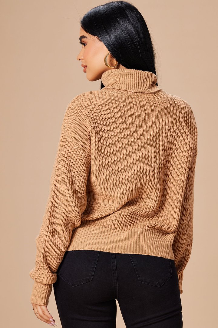 Roll With The Flow Turtleneck Sweater - Camel
