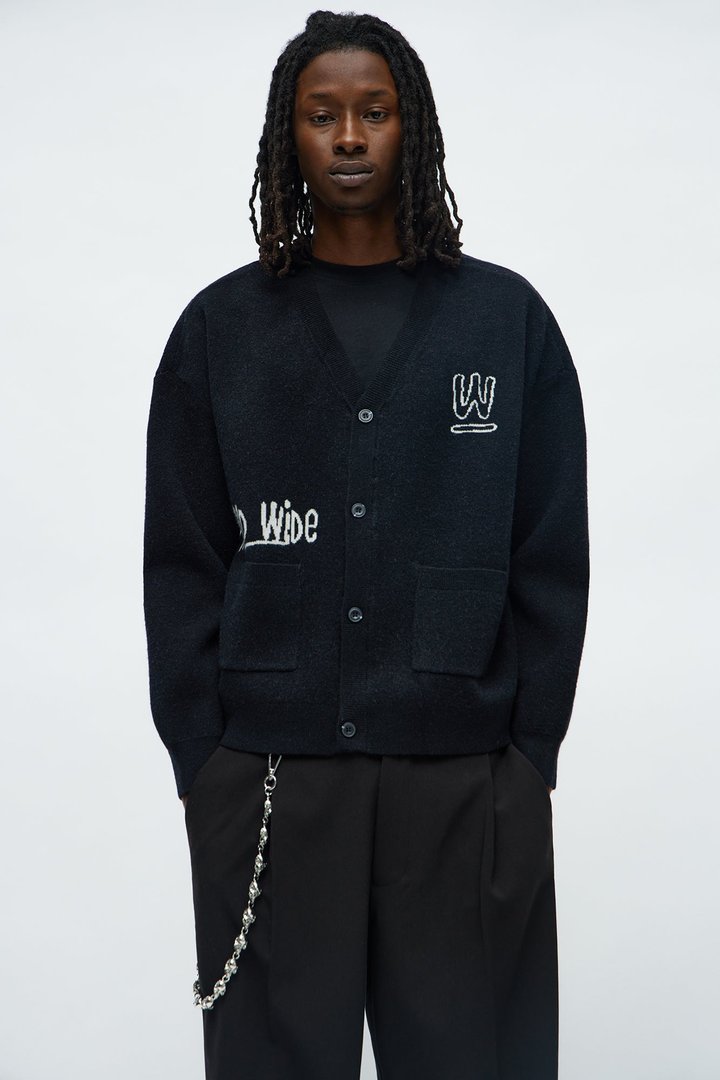 Cropped Clover Academic Sweater Cardigan - Black