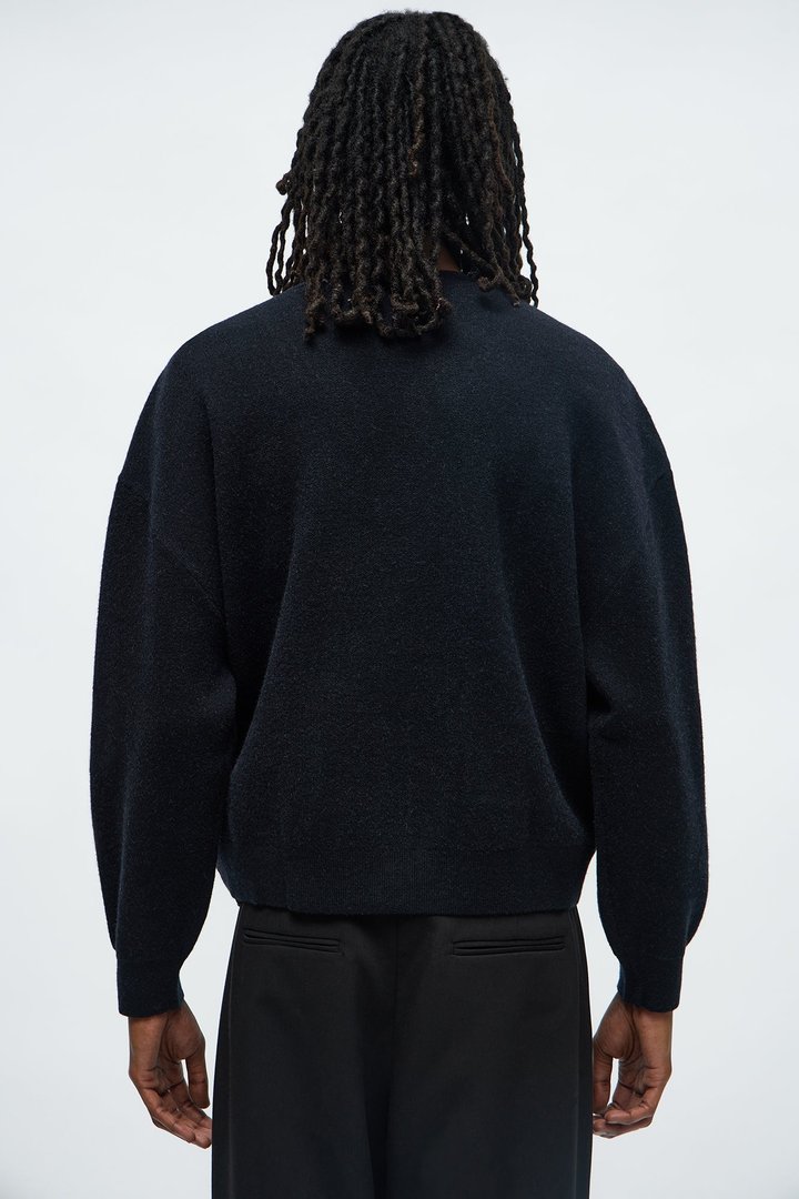 Cropped Clover Academic Sweater Cardigan - Black