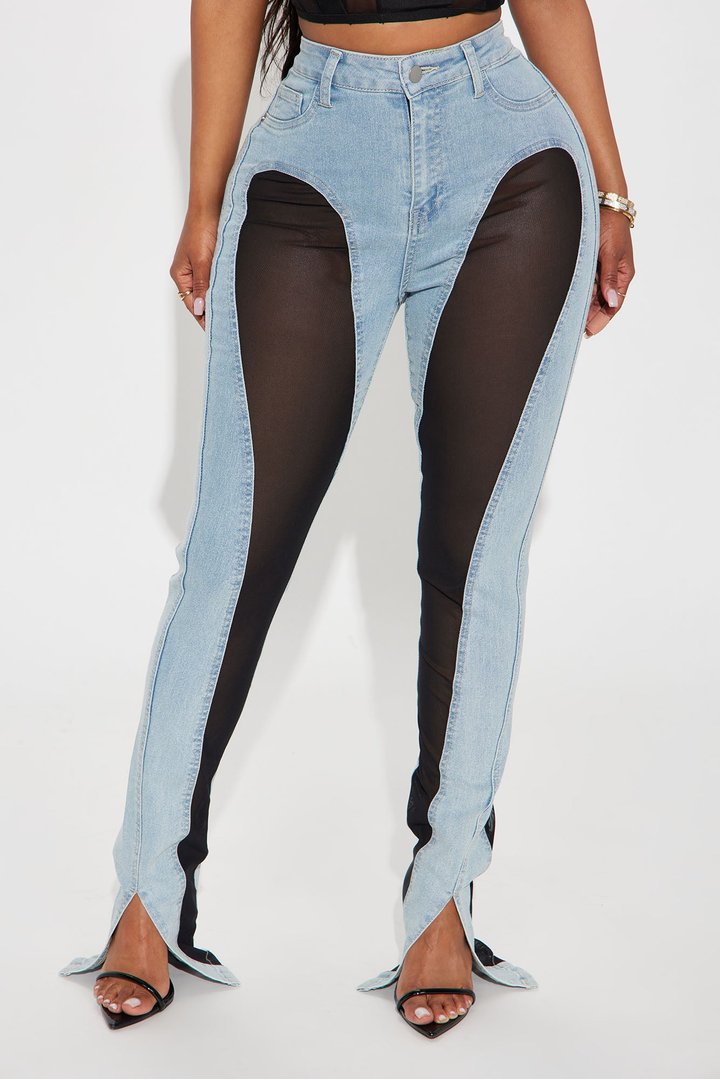 Switching Gears Stretch Split Hem Bootcut Jeans - Light Wash