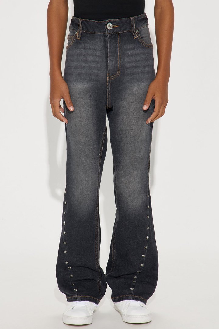 Mini Stacked Skinny Flare Star Of The Show Studded Jean - Black Wash