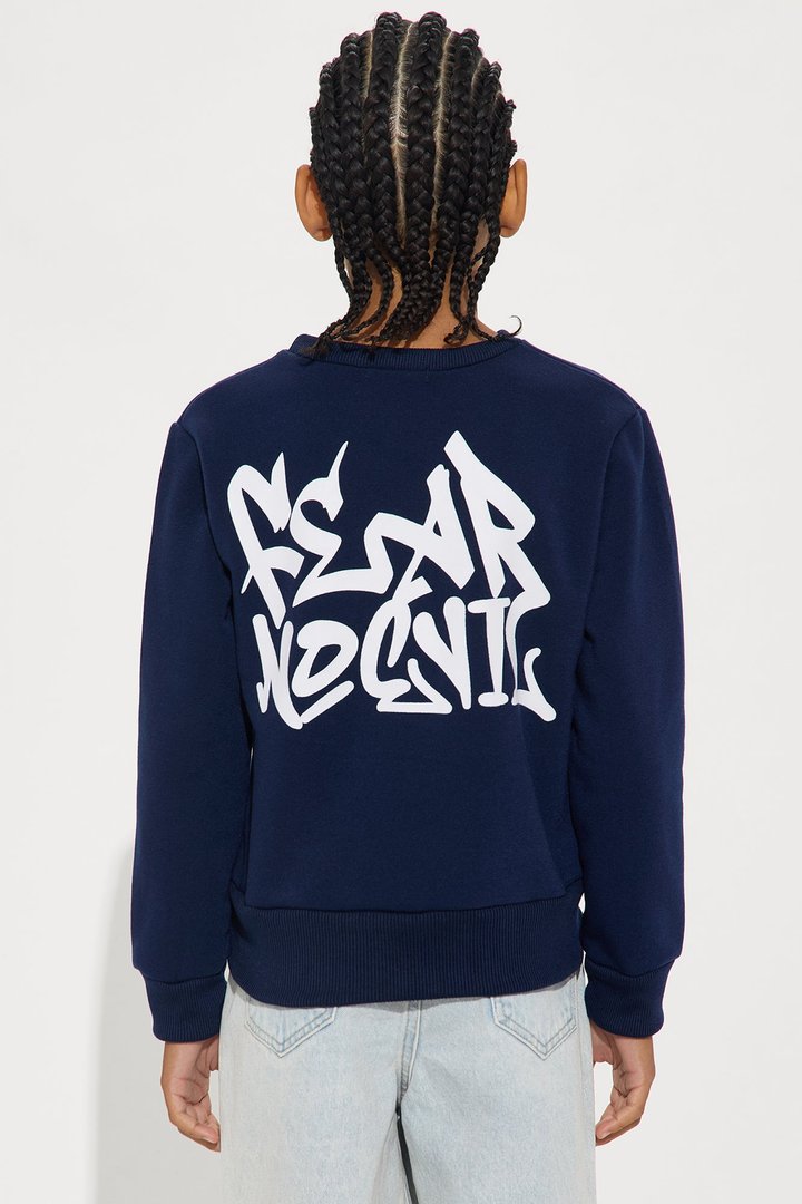Mini Fear No Evil Front/Back Crew Neck Sweatshirt - Navy