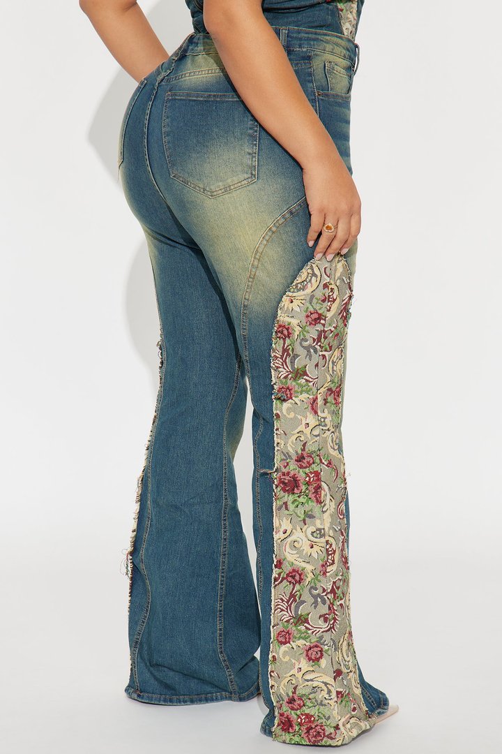 Amari Floral Tinted Bell Bottom Jeans - Dark Wash