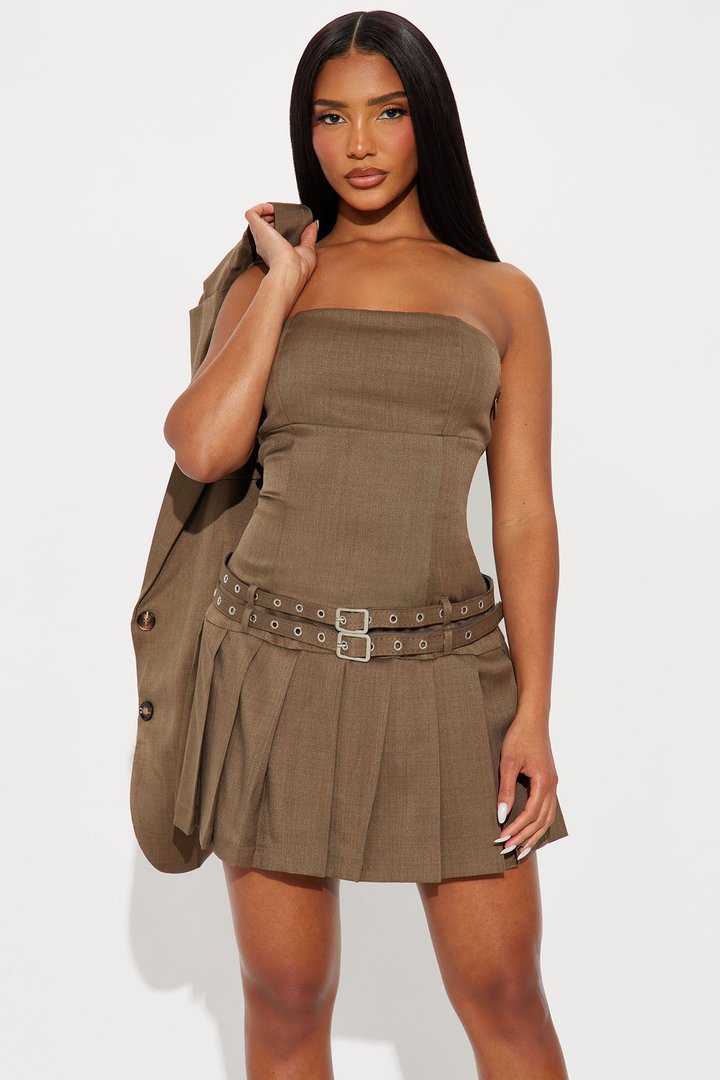 Bronwyn Belted Mini Dress Set - Olive