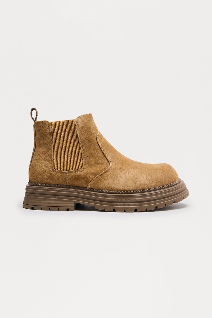 Genuine Suede Lace Less Chunky Boot - Taupe