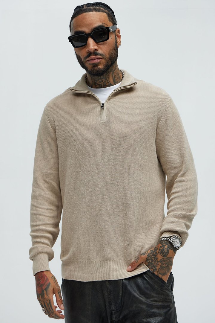 Shawn Quarter Zip Sweater - Tan