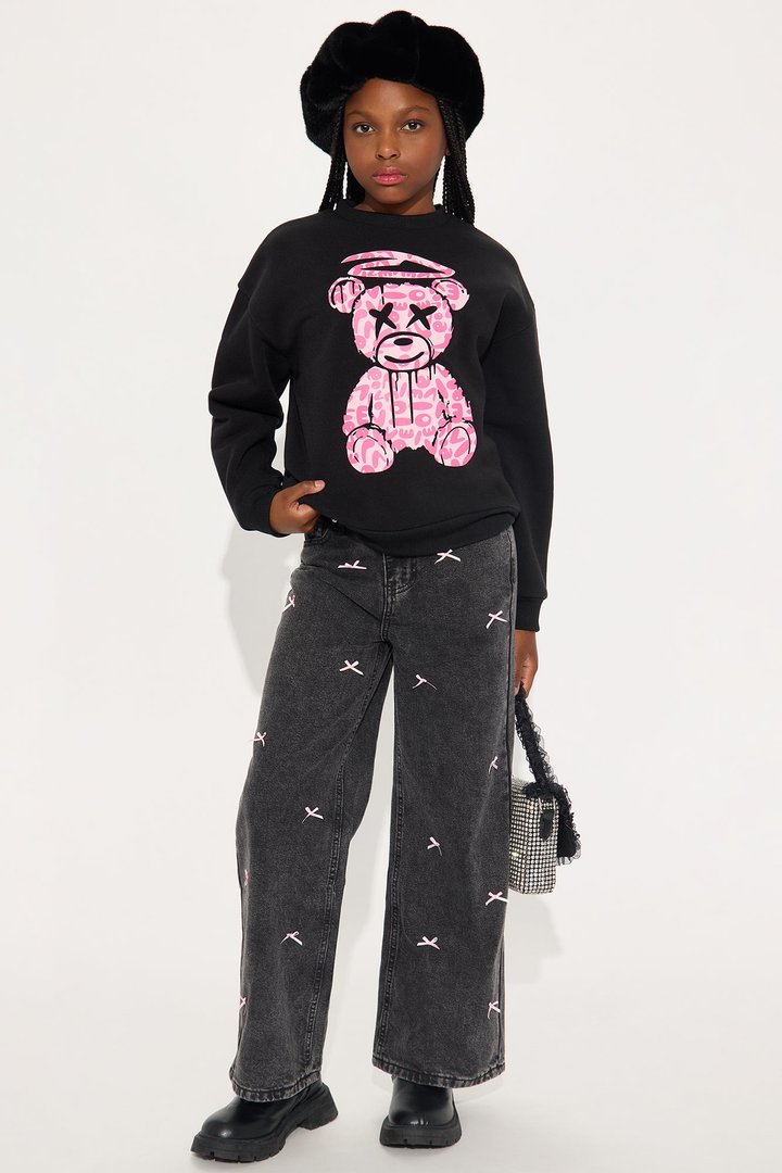 Mini Graffiti Bear Crew Neck Sweatshirt - Black