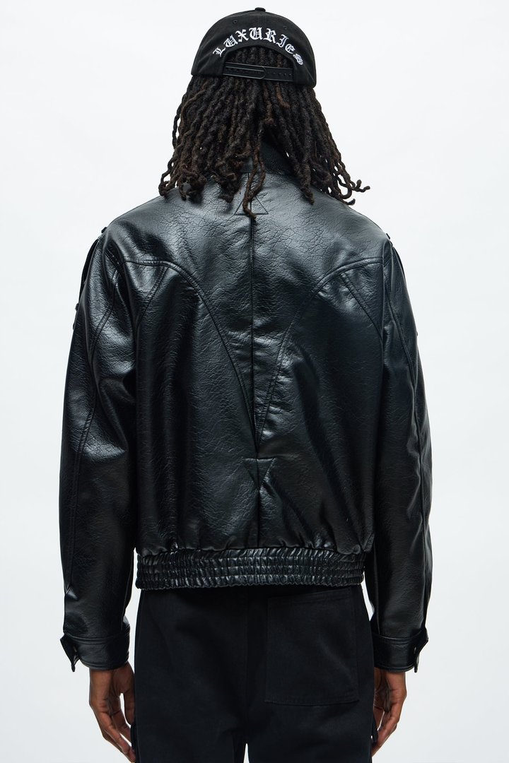 Cropped Elevated Moto Faux Leather Jacket - Black