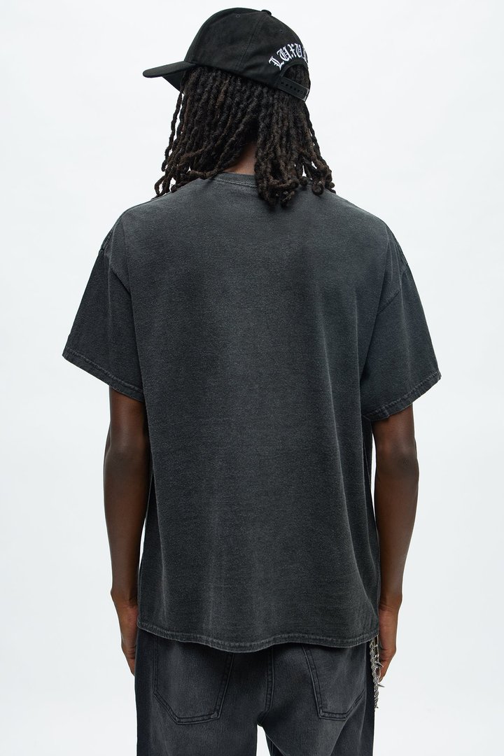 Cross Rhinestones Oversized Short Sleeve Tee - Black