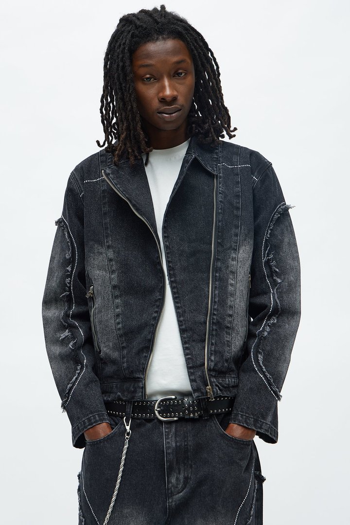 Moto Been Down Jeweled Denim Jacket - Black Wash