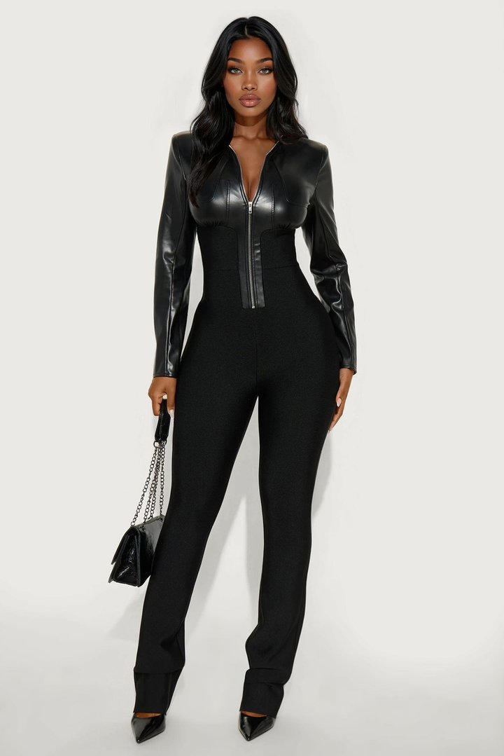 On The Move Bandage Jumpsuit - Black