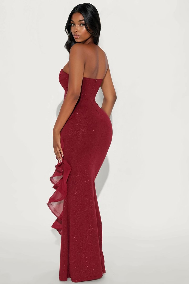 Bold Edge Glitter Maxi Gown - Wine