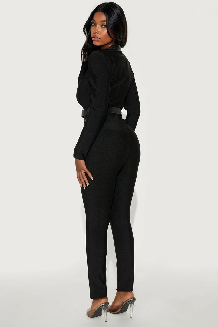 Irina Bold Bandage Moto Jumpsuit - Black