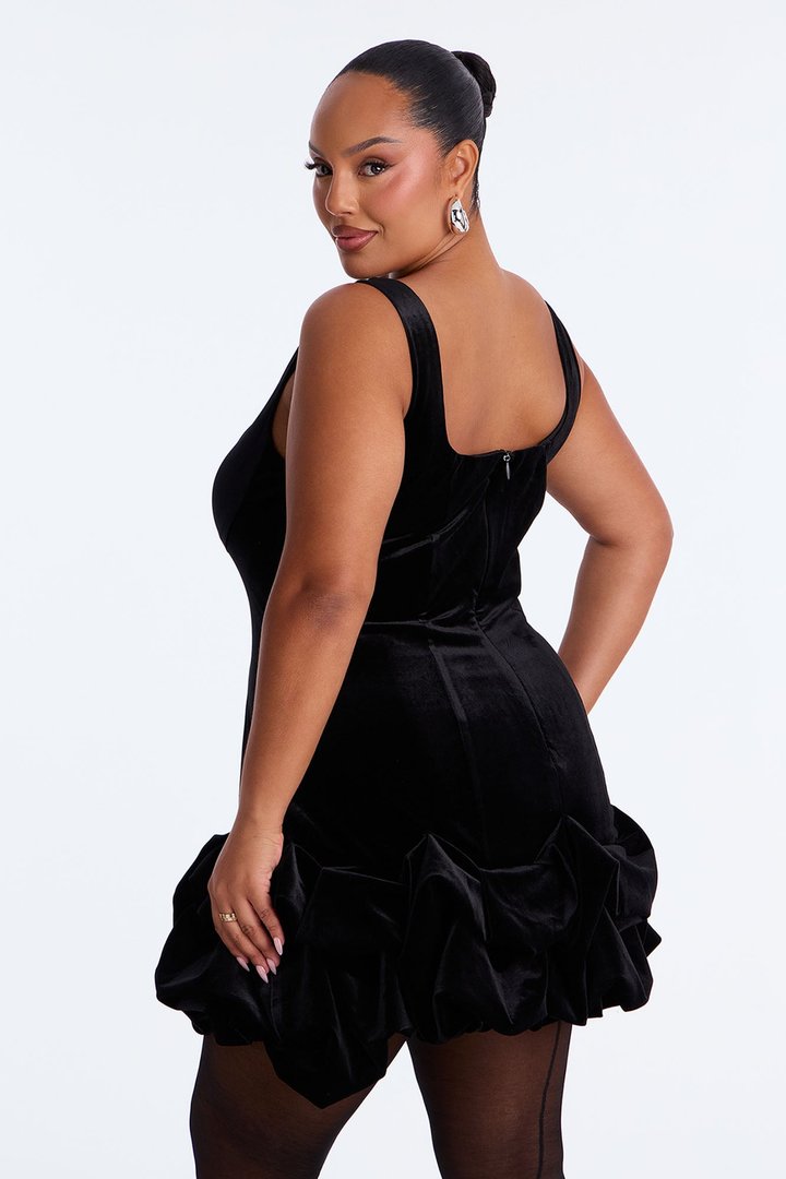 Sienna Bubble Velvet Mini Dress - Black