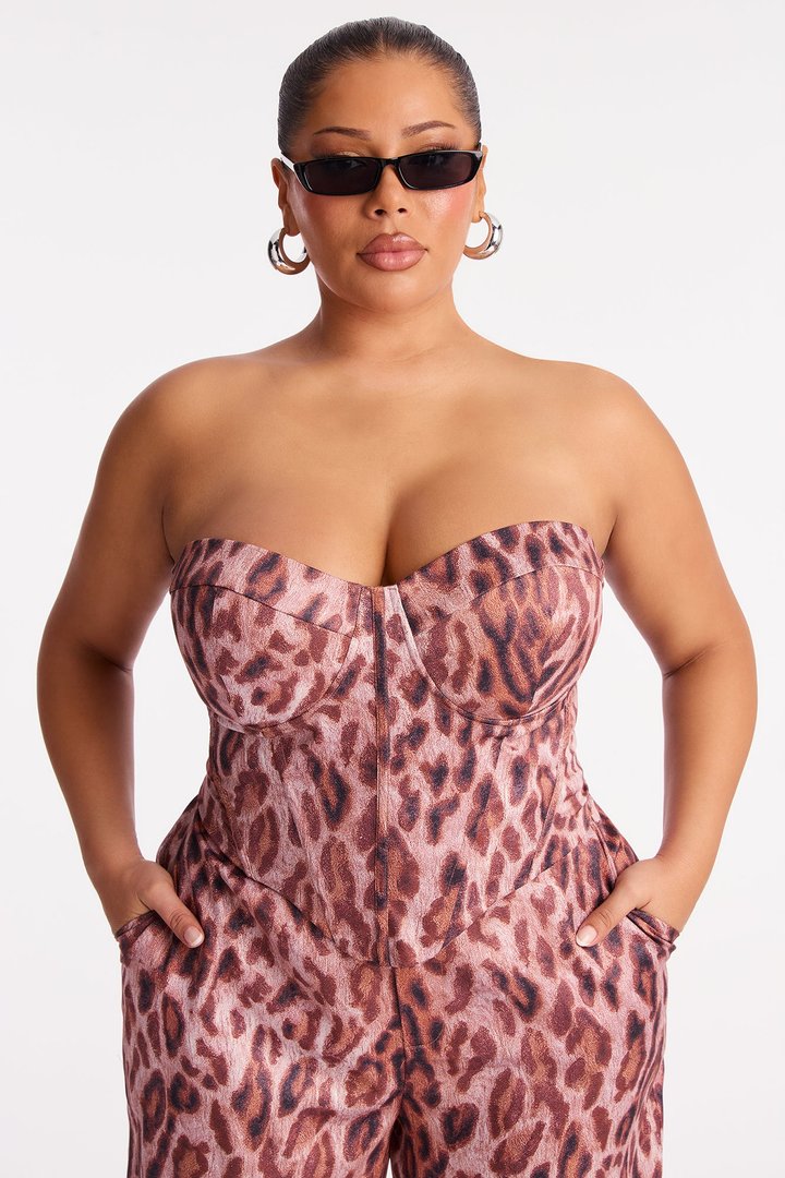 Melania Satin Corset Pant Set - Brown/combo