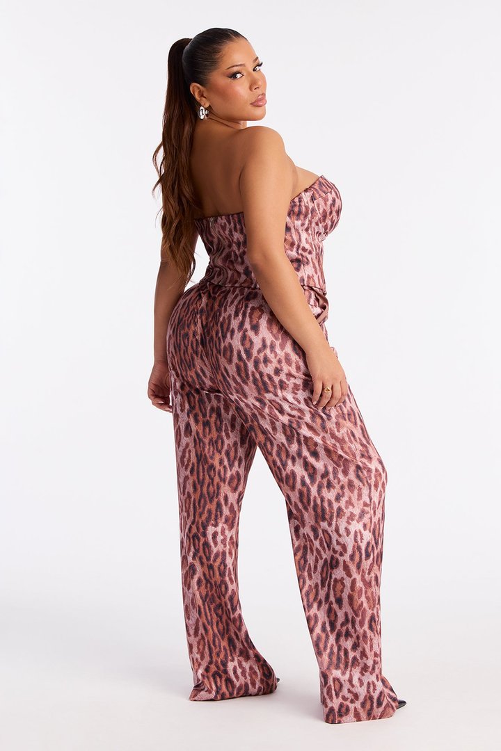 Melania Satin Corset Pant Set - Brown/combo