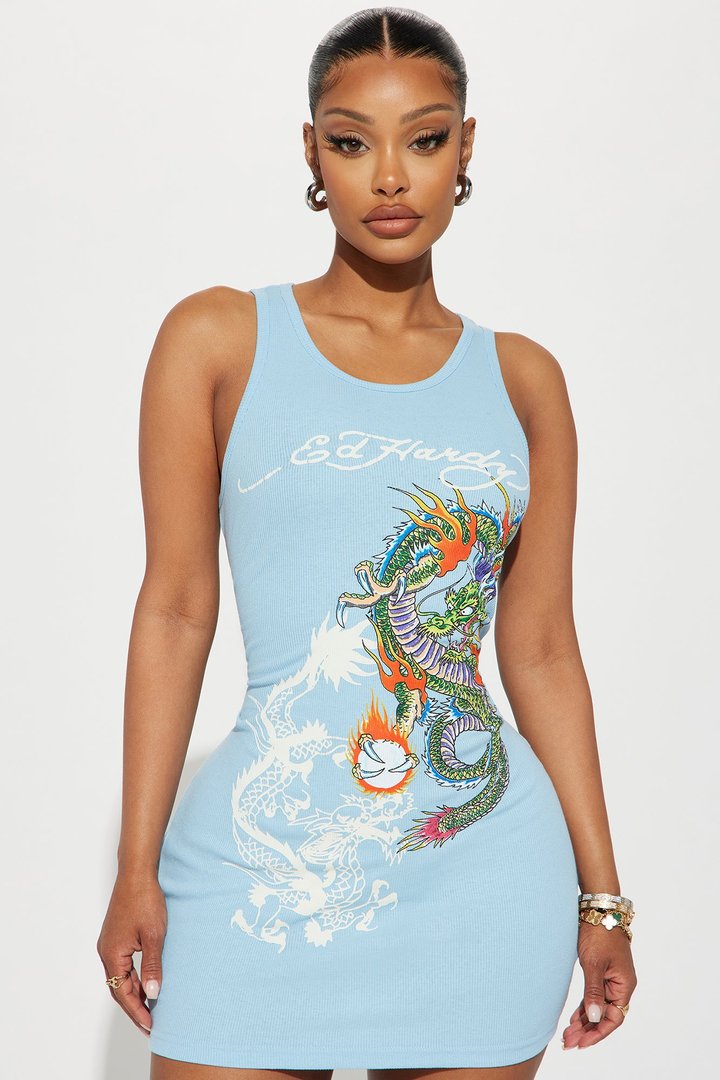 Ed Hardy Dragons Tank Dress - Blue