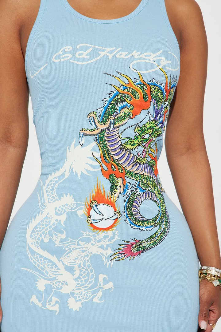Ed Hardy Dragons Tank Dress - Blue