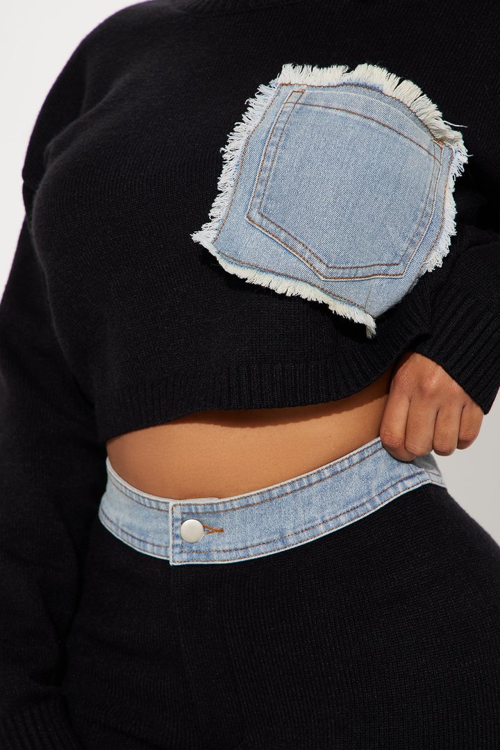 Melanie Mixed Sweater Pant Set - Black