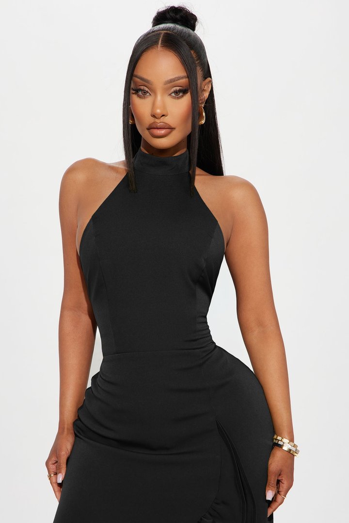 Olivia Ruffle Maxi Dress - Black