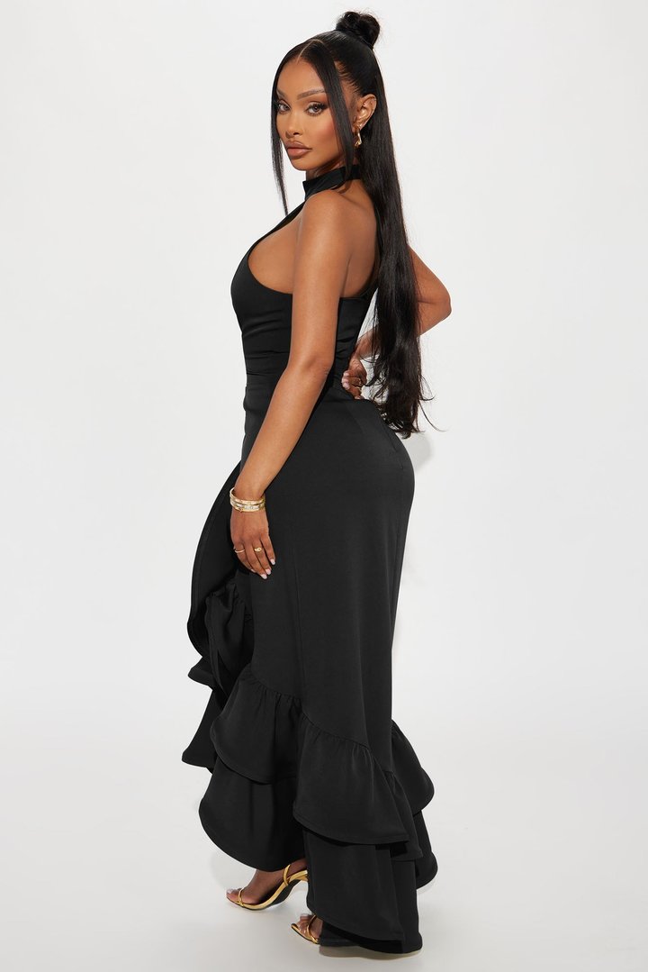 Olivia Ruffle Maxi Dress - Black