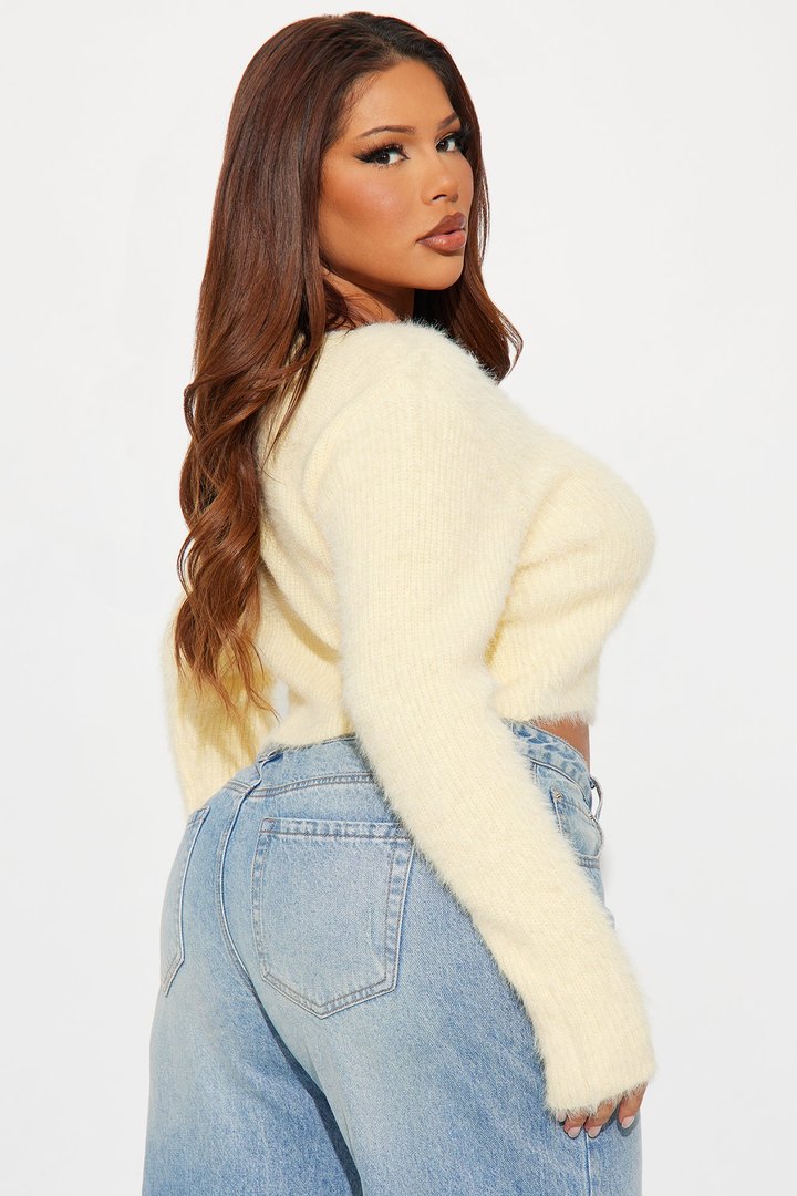 Sweet Lemonade Fuzzy Sweater Top - Butter Yellow