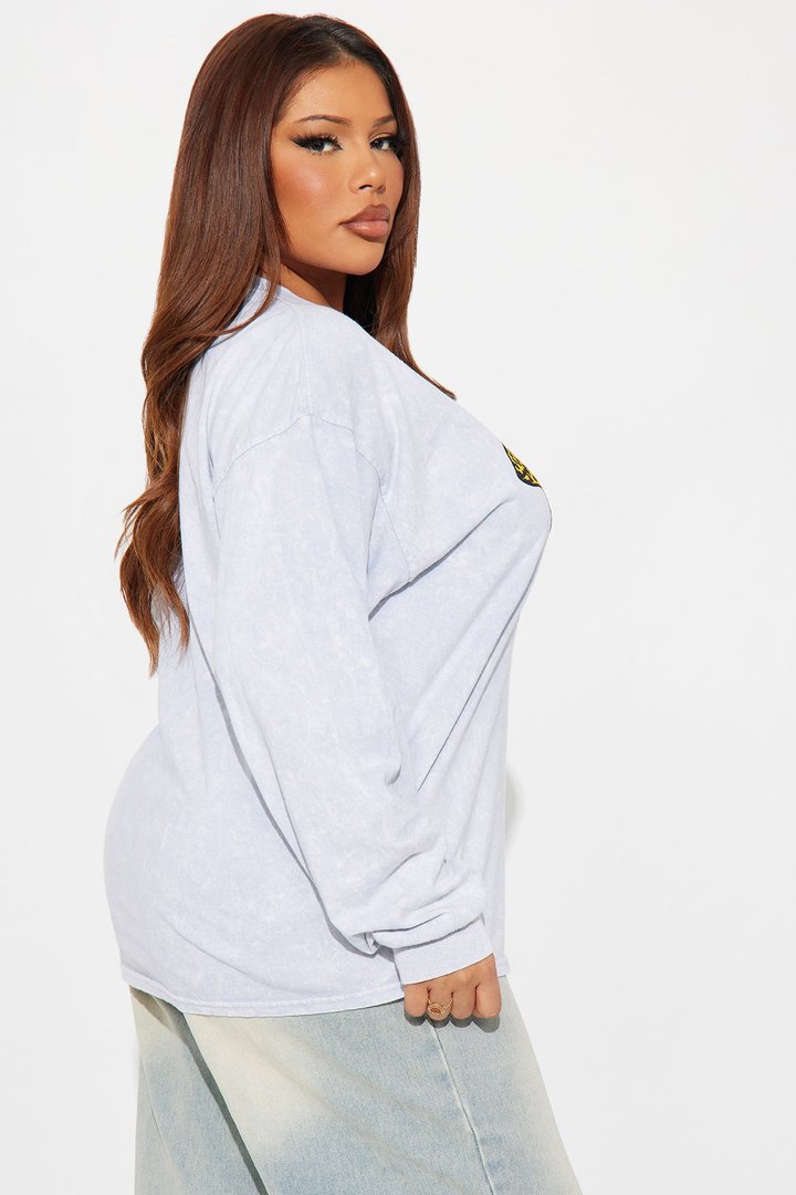 Leopard Lips Washed Oversized Long Sleeve Tee - Grey