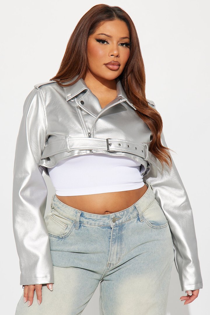 Pop It Crop It Faux Leather Jacket - Silver