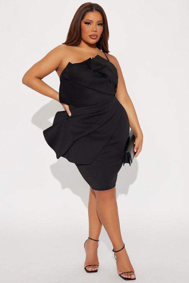 Daviana One Shoulder Scuba Midi Dress - Black