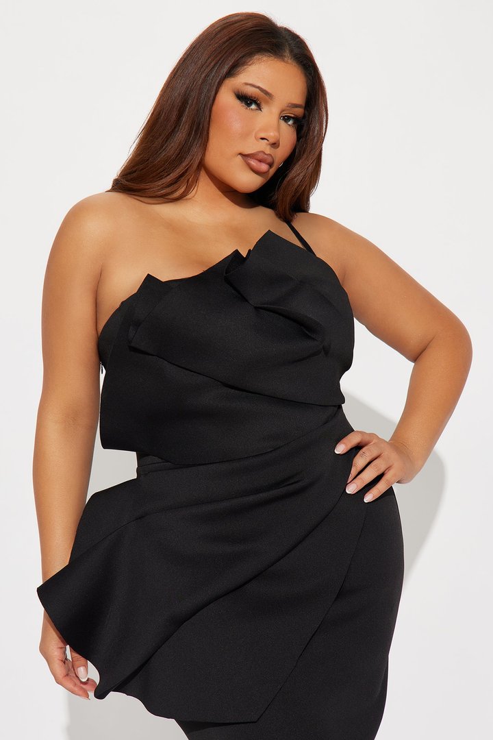 Daviana One Shoulder Scuba Midi Dress - Black