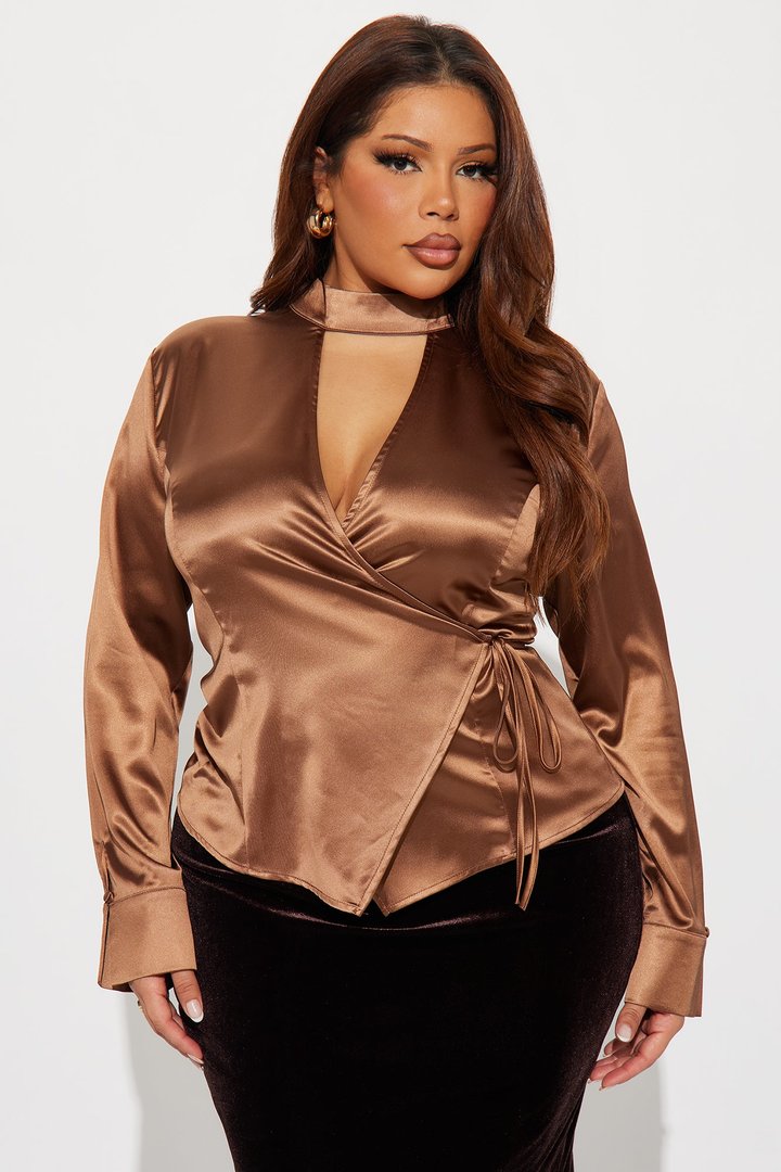 Soft Era Cut Out Satin Blouse - Mustard