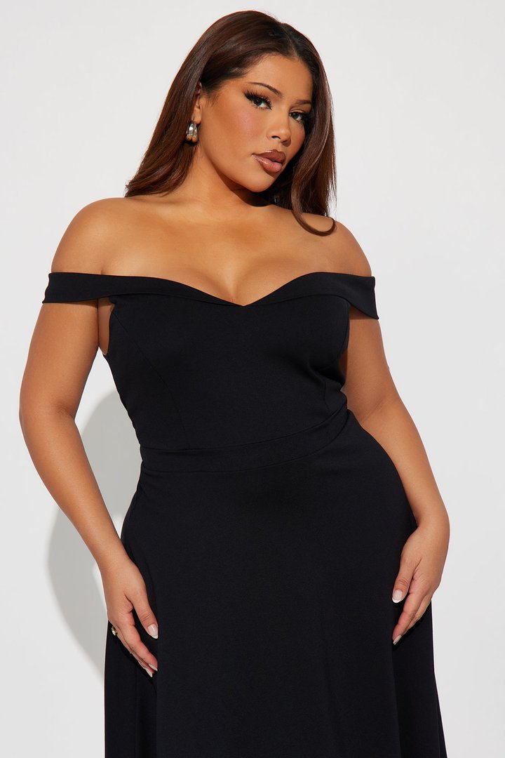 Poppy Body Sculpt Ponte Off Shoulder Midi Dress - Black