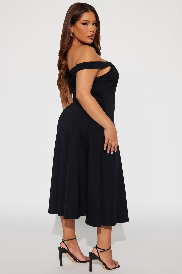 Poppy Body Sculpt Ponte Off Shoulder Midi Dress - Black