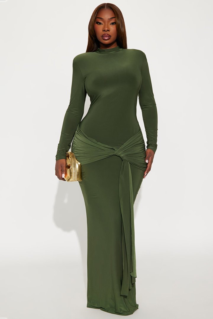 All Glammed Up Draped Maxi Dress - Olive
