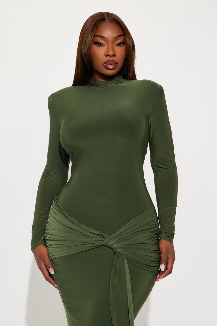 All Glammed Up Draped Maxi Dress - Olive