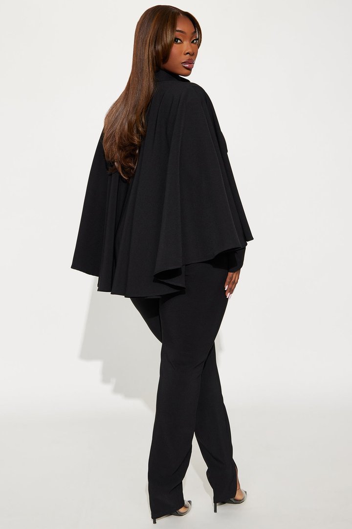 High Roller Cape Sleeve Belted Wide Leg Jumpsuit - Black